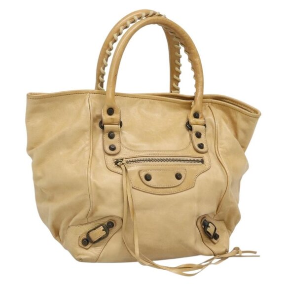 BALENCIAGA The Sunday Hand Bag Leather Beige Auth 132424 - Picture 1 of 16